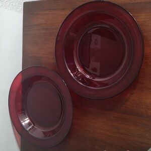 Arcoroc Ruby Red Glass Rimmed Soup Bowls 8-1/2" France Set of 2